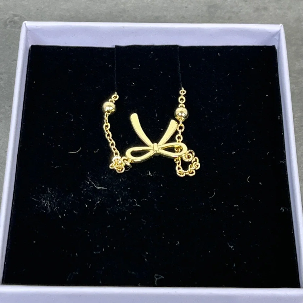 Thaivor Gold Tone Bow Necklace Women‎ Jewelry Gift Boxed